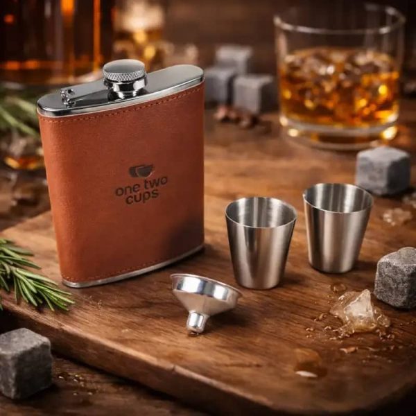 One Two Cups Botol Hip Flask Stainless Leather 7oz with Shot Glass - TAG7