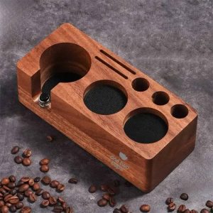 One Two Cups Tamper Station Stand Tamping Storage Multi Function Kayu - A24