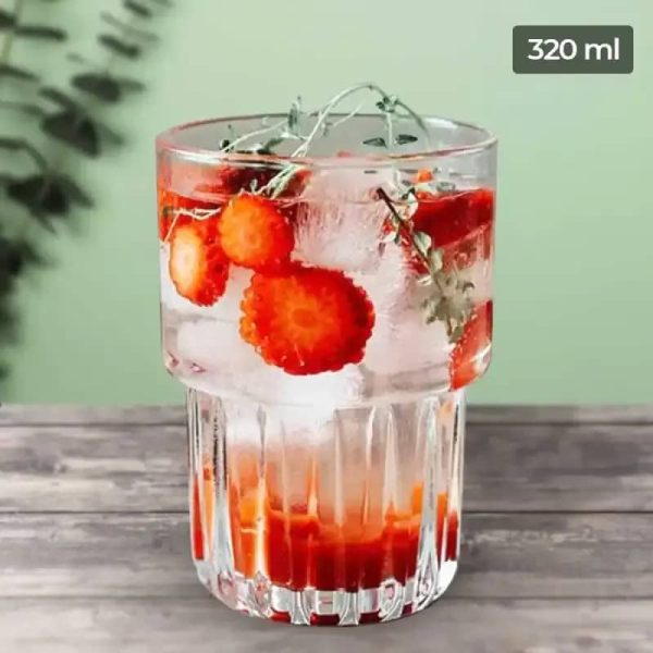 One Two Cups Gelas Kaca Aesthetic Kopi Teh Vertical Pattern Glas 320ml - 2011ZJ