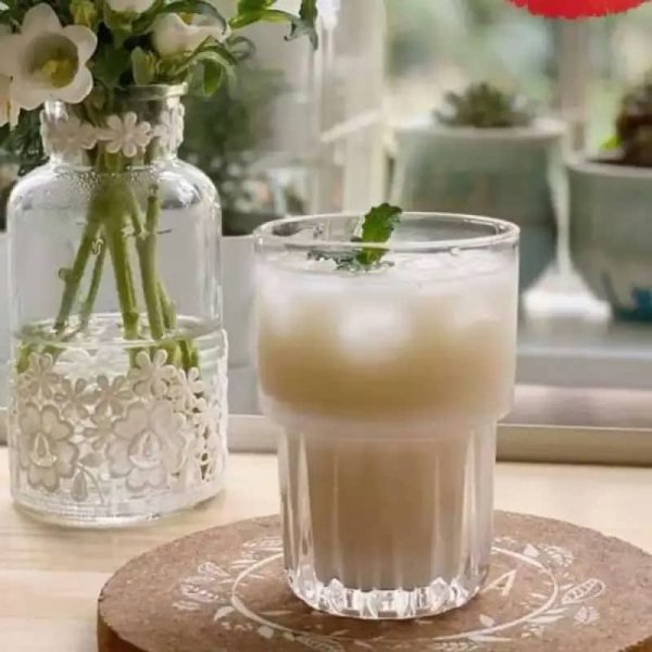 One Two Cups Gelas Kaca Aesthetic Kopi Teh Vertical Pattern Glas 320ml - 2011ZJ