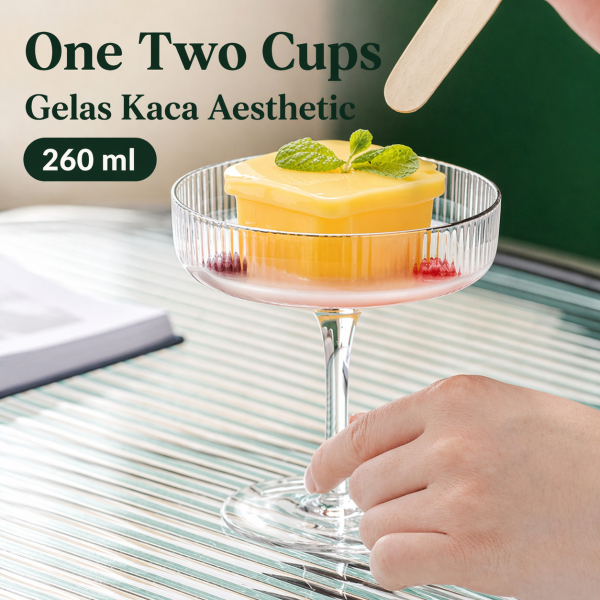 One Two Cups Gelas Kaca Aesthetic Pudding Es Krim Stripe Dessert Glass - L005 260ml