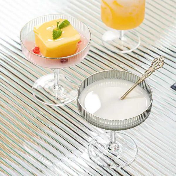 One Two Cups Gelas Kaca Aesthetic Pudding Es Krim Stripe Dessert Glass - L005 260ml