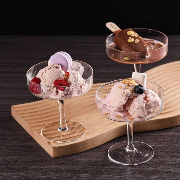 One Two Cups Gelas Kaca Aesthetic Pudding Es Krim Stripe Dessert Glass - L005 260ml