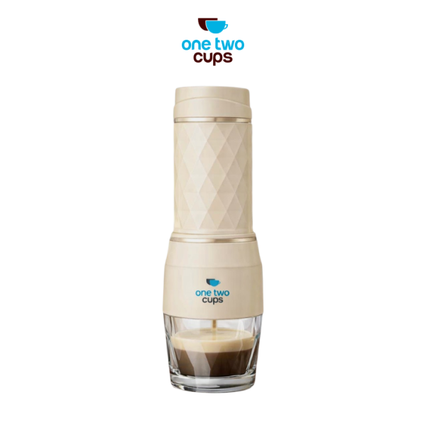 One Two Cups Hand Press Mini Espresso Coffee Maker 3in1 20 Bar 120ml Beige - HS-8439