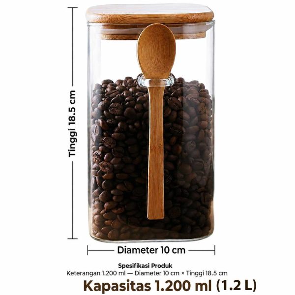 One Two Cups Toples Kaca Borosilikat Kotak Storage with Bamboo Lid - ST-1020