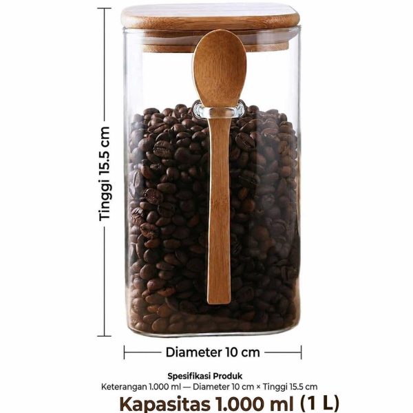One Two Cups Toples Kaca Borosilikat Kotak Storage with Bamboo Lid  1L - ST-1020