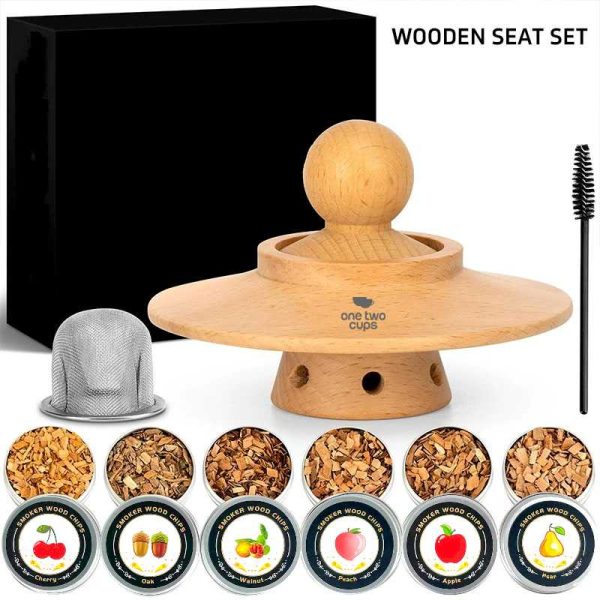 One Two Cups Alat Pengasap Cocktail Wooden Smoker Kit with 6 Wood Chip - SK-400