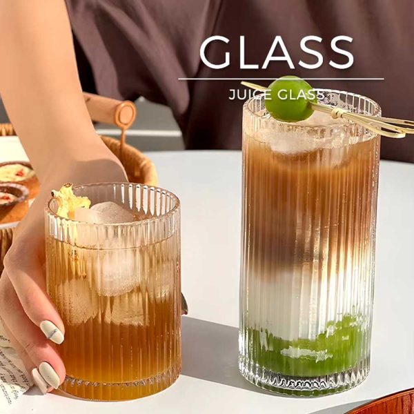 One Two Cups Gelas Kaca Aesthetic Kopi Teh Dirty Latte Stripe Glass - SH-25
