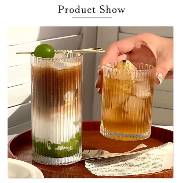 One Two Cups Gelas Kaca Aesthetic Kopi Teh Dirty Latte Stripe Glass - SH-25