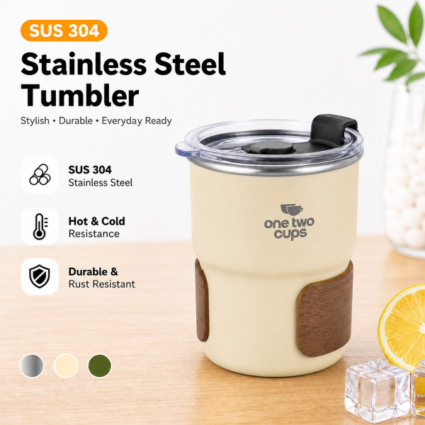ginee_20260528172932990_8656557631.png One Two Cups Gelas Tumbler Kopi Cup Lid Wood Cover Stainless 300ml - BC140