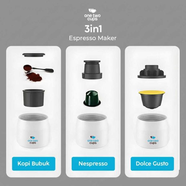 One Two Cups Hand Press Mini Espresso Coffee Maker 3in1 20 Bar 120ml Putih- HS-8439