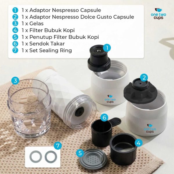 One Two Cups Hand Press Mini Espresso Coffee Maker 3in1 20 Bar 120ml Putih- HS-8439