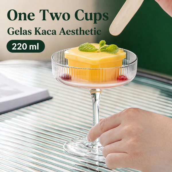 ginee_20260713172238287_8061281121.jpeg One Two Cups Gelas Kaca Aesthetic Pudding Es Krim Stripe Dessert Glass - L005 220ml