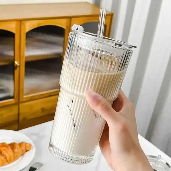 One Two Cups Gelas Kaca Aesthetic Kopi Dirty Latte with Lid 600ml - OP01