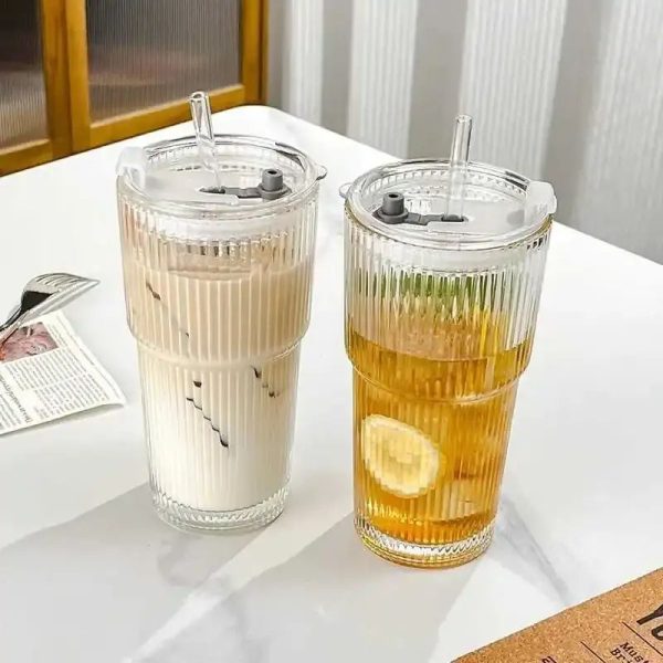 One Two Cups Gelas Kaca Aesthetic Kopi Dirty Latte with Lid 600ml - OP01