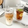 One Two Cups Gelas Kaca Aesthetic Kopi Dirty Latte with Lid 600ml - OP01
