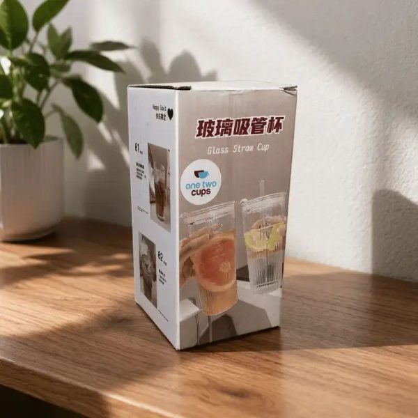 One Two Cups Gelas Kaca Aesthetic Kopi Dirty Latte with Lid 600ml - OP01
