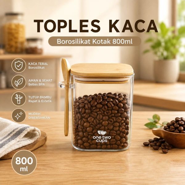 ginee_20260713181114532_3125223120.jpeg One Two Cups Toples Kaca Borosilikat Kotak Storage with Bamboo Lid 800ml - ST-1020