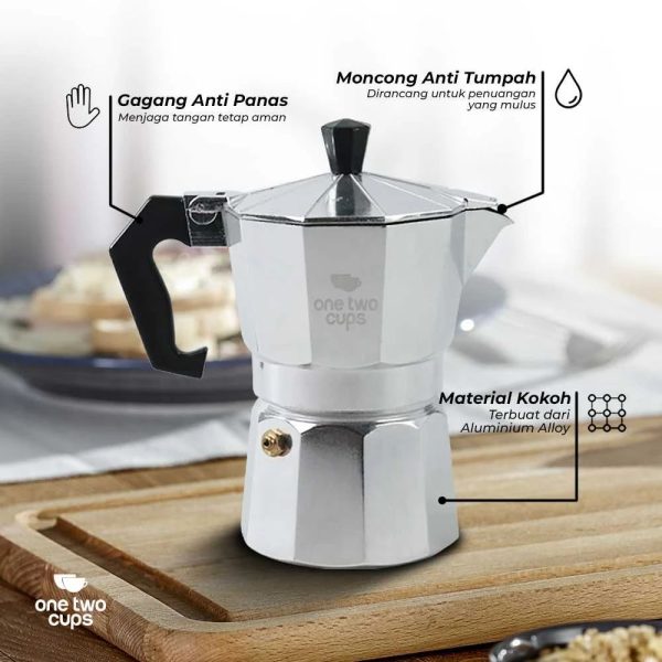ginee_20260713181319932_4073913712.jpeg One Two Cups Moka Pot Teko Kopi Espresso Coffee Maker Stovetop 3 Cup 150ml - L10