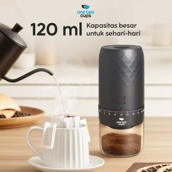 ginee_20260713181957833_7660462283.jpeg One Two Cups Alat Penggiling Kopi Elektrik Grinder Adjustable 1800mAh - KMDJ-3AW