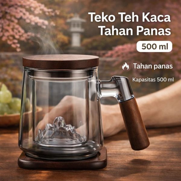 One Two Cups Teko Teh Kaca Saringan Tahan Panas Infuser Teapot 500ml - YG500