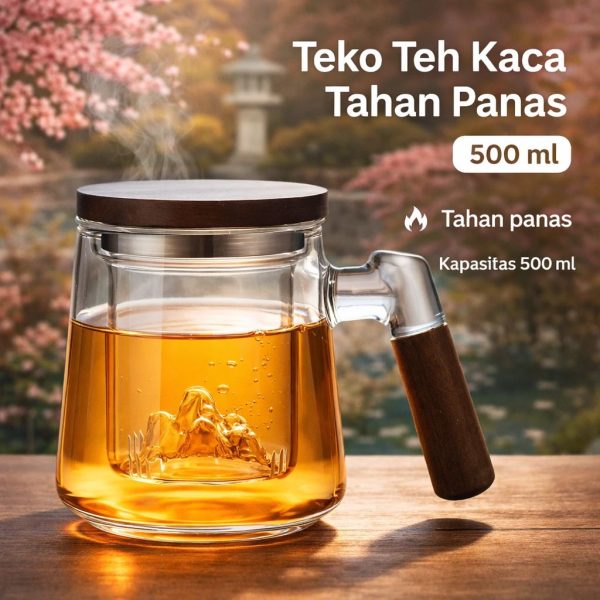 One Two Cups Teko Teh Kaca Saringan Tahan Panas Infuser Teapot 500ml - YG500