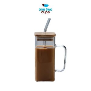 One Two Cups Cangkir Kopi Kaca Tahan Panas Sedotan Aesthetic Mug 350ml - UK3