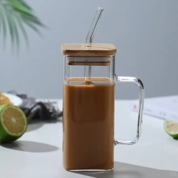 One Two Cups Cangkir Kopi Kaca Tahan Panas Sedotan Aesthetic Mug 350ml - UK3