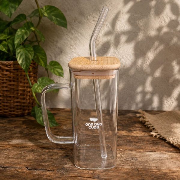 One Two Cups Cangkir Kopi Kaca Tahan Panas Sedotan Aesthetic Mug 350ml - UK3