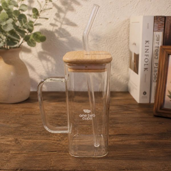 One Two Cups Cangkir Kopi Kaca Tahan Panas Sedotan Aesthetic Mug 350ml - UK3