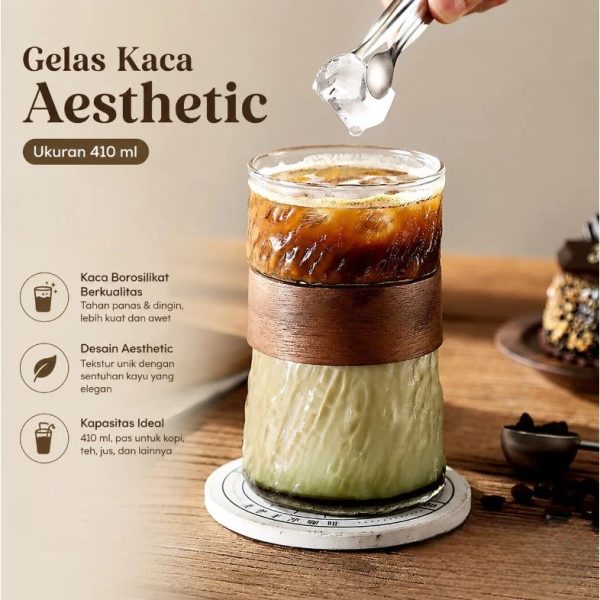 ginee_20260714145452714_9313564050.jpeg One Two Cups Gelas Kaca Aesthetic Kopi Teh with Bamboo Ring 410ml - P-410