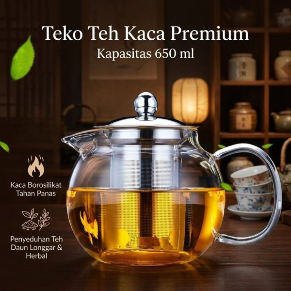 One Two Cups Teko Teh Kaca Saringan Tahan Panas Infuser Teapot 650ml - BR6