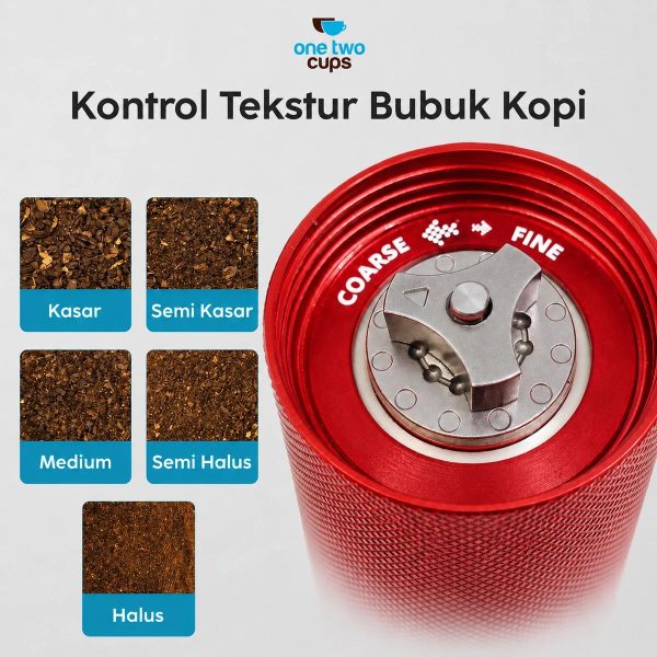 ginee_20260714145953907_1501769981.jpeg One Two Cups Penggiling Kopi Manual Coffee Grinder Burr Stainless - JN60 - Merah