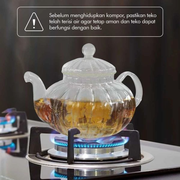 ginee_20260714150130231_3576624171.jpeg One Two Cups Teko Teh Kaca Saringan Tahan Panas Api Glass Teapot 600ml - AP-600