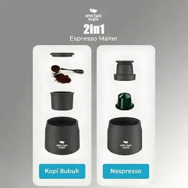 ginee_20260714150221263_1494527785.jpeg One Two Cups Hand Press Mini Espresso Coffee Maker 2in1 18 Bar 120ml - HS-8439N