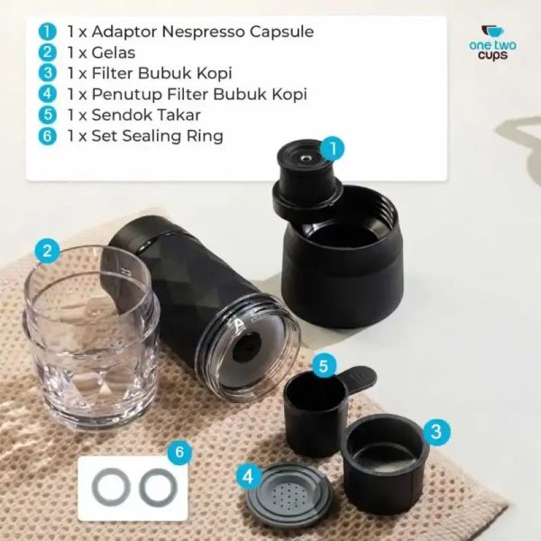 ginee_20260714150221533_6435419682.jpeg One Two Cups Hand Press Mini Espresso Coffee Maker 2in1 18 Bar 120ml - HS-8439N