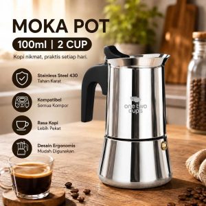 One Two Cups Moka Pot Teko Kopi Espresso Coffee Maker Stovetop 2 Cup 100ml - Z70