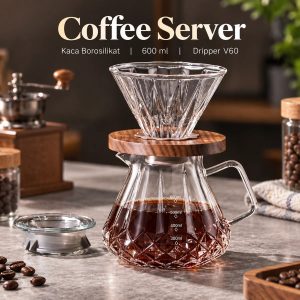 One Two Cups Coffee Server V60 Dripper Pour Over Borosilicate with Lid - SKD-10