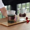 One Two Cups Gelas Kaca Aesthetic Kopi Teh Japanese Wood Sleeve 300ml - GN14