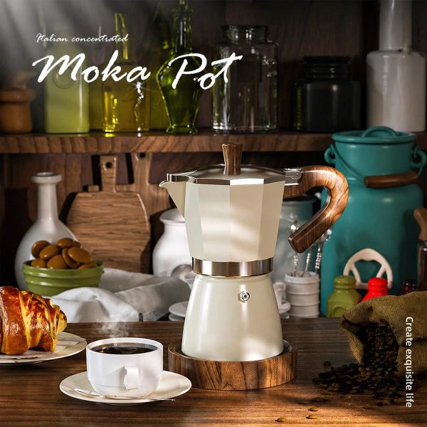 One Two Cups Moka Pot Teko Kopi Espresso Coffee Maker Stovetop - PL-315 - White/Dark Brown