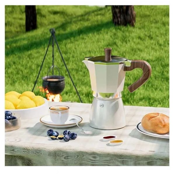 One Two Cups Moka Pot Teko Kopi Espresso Coffee Maker Stovetop - PL-315 - White/Dark Brown