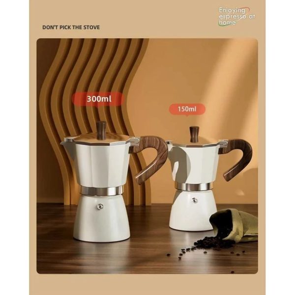 One Two Cups Moka Pot Teko Kopi Espresso Coffee Maker Stovetop - PL-315 - White/Dark Brown
