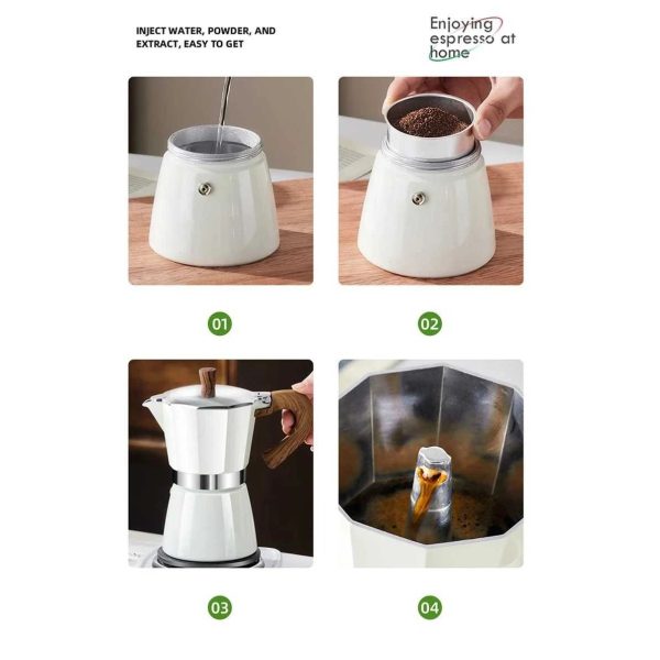 One Two Cups Moka Pot Teko Kopi Espresso Coffee Maker Stovetop - PL-315 - White/Dark Brown