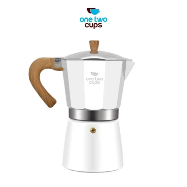 One Two Cups Moka Pot Teko Kopi Espresso Coffee Maker Stovetop - PL-315 - White/Dark Brown