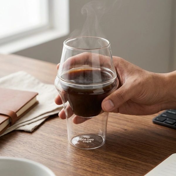 One Two Cups Gelas Kaca Aesthetic Kopi Double Wall Glass 320ml - SN550