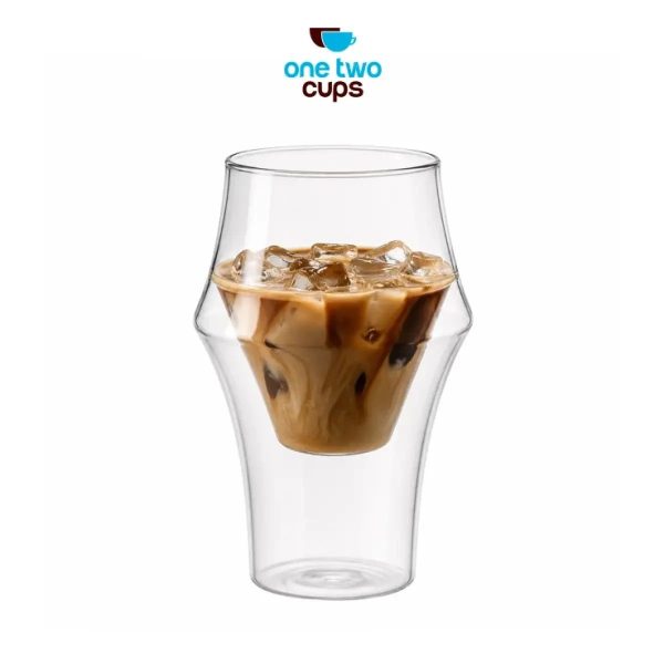 One Two Cups Gelas Kaca Aesthetic Kopi Double Wall Glass 320ml - SN550