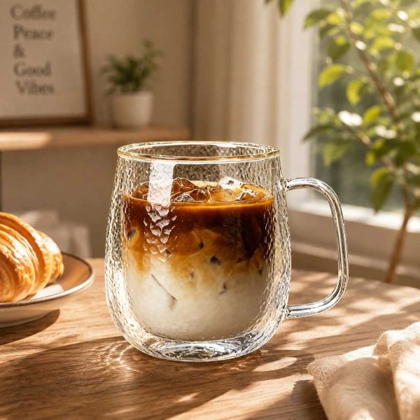 ginee_20260930124816987_6191873437.jpeg One Two Cups Gelas Kaca Aesthetic Double Wall Hammer Pattern 350ml
