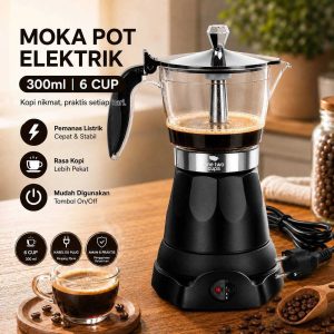 One Two Cups Moka Pot Elektrik Espresso Coffee Maker 480W 6 Cup 300ml - S06