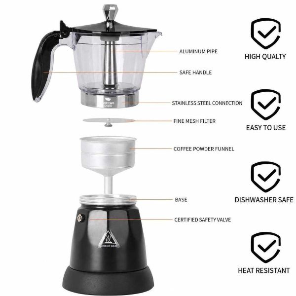 One Two Cups Moka Pot Elektrik Espresso Coffee Maker 480W 6 Cup 300ml - S06