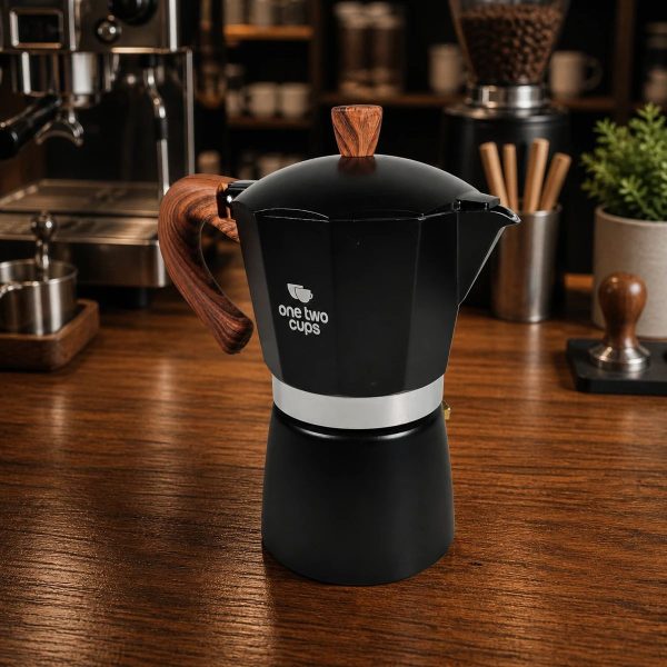One Two Cups Moka Pot Teko Kopi Espresso Coffee Maker Stovetop - PL-315 - Black/Dark brown